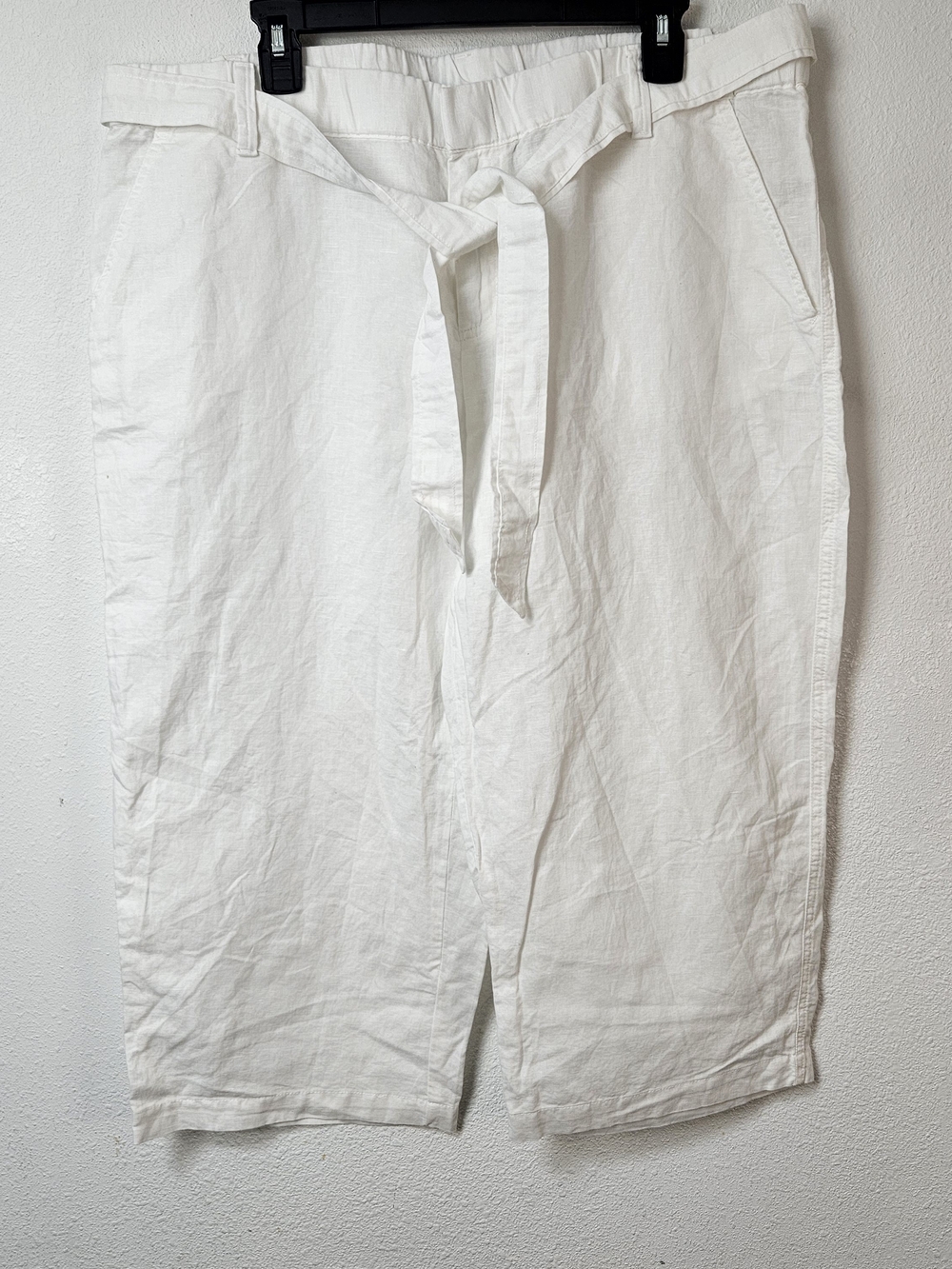 Liz Clairborne White Linen Blend Elastic Waist Tie-Waist Wide Leg Cropped Pants
